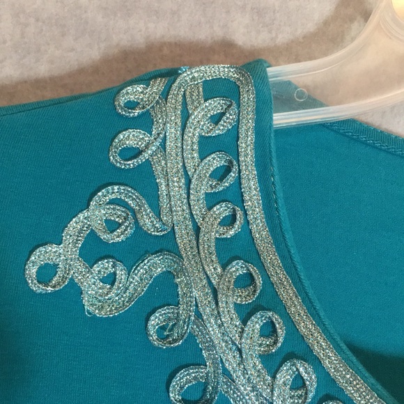 JONES NEW YORK Soft Comfy Cotton Spandex Stretchy Knit Metallic Trim Tunic Top - Picture 10 of 16